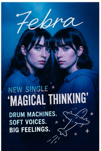 7ebra Swedish twin duo magical thinking drum-machine indie artwork.