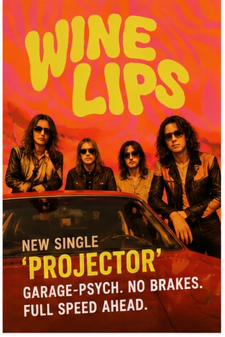 Wine Lips TV Dinner album release campaign garage-psych visual art.
