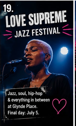 Love Supreme Jazz Festival performance featuring a female singer on stage.