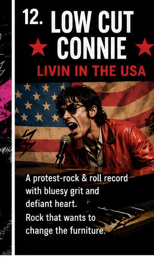 Low Cut Connie front-man performing live with an American flag background.