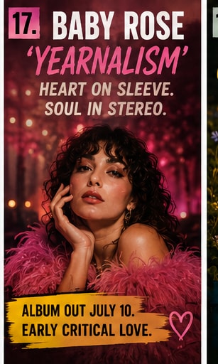Baby Rose poster art showing her in a pink fluffy outfit looking up under warm streetlights.