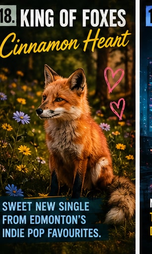 A red fox sitting in a field of wildflowers.