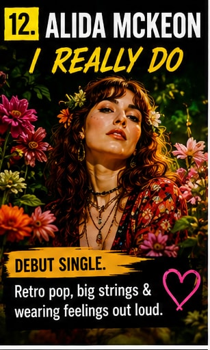 Alida McKeon poster graphic with yellow text detailing her debut single 'I Really Do'.
