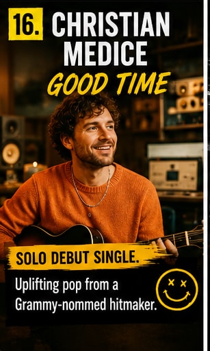 Christian Medice poster graphic detailing his debut single 'good time'.