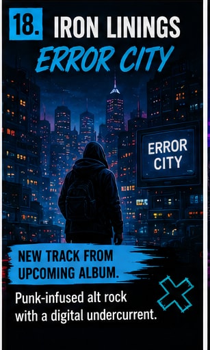 Iron Linings poster graphic detailing their new single 'Error City'.