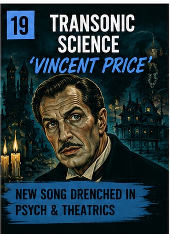 A portrait of actor Vincent Price in front of a spooky gothic mansion at night.