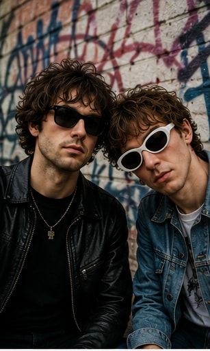 Bristol duo Getdown Services performing live with microphones in a scruffy, atmospheric pub setting.