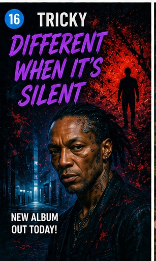 Tricky standing in a dark alleyway at night for Different When It's Silent album campaign.