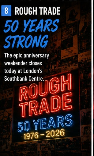 Crowd gathered at London's Southbank Centre celebrating Rough Trade's anniversary.