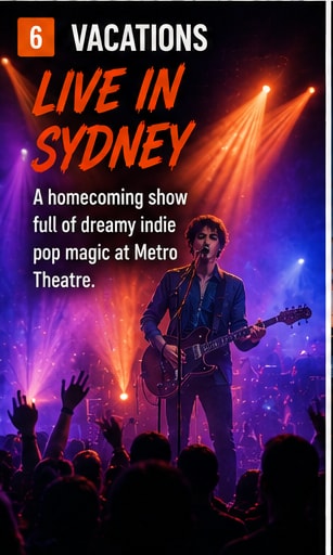 Vacations performing live on stage under bright concert lights at Metro Theatre.