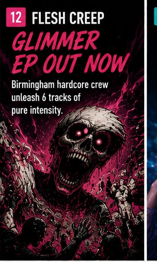 Flesh Creep band members in a high-energy post-hardcore stage breakdown.