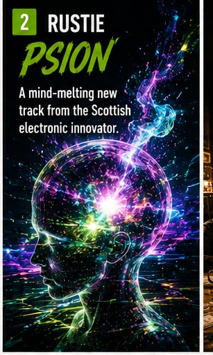 Vibrant abstract album art representing Rustie's digital static and rave euphoria.