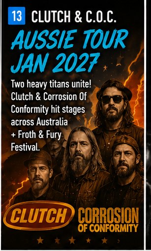 A rock concert with musicians rocking out on electric guitars and drums.
