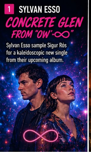 Sylvan Esso performing live on stage surrounded by lights and electronic gear.