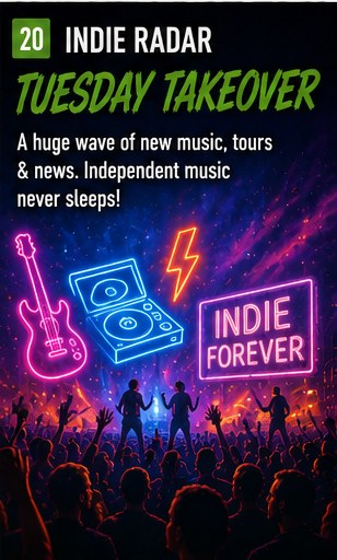 Vibrant collage representing the weekly indie music roundup for July 21, 2026.