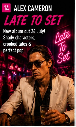 Alex Cameron performing synth-pop in theatrical attire.