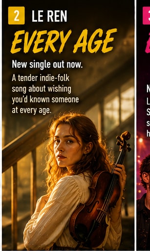 Le Ren performing with acoustic guitar and folk instrumentation.