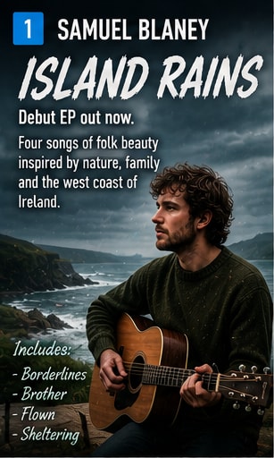 Samuel Blaney performing indie folk music near Ireland's west coast.