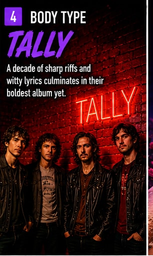 Body Type band members on stage performing songs from Tally.