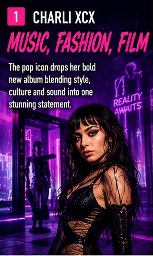 Charli XCX performing and posing for new album Music, Fashion, Film.