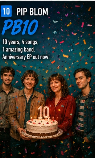Pip Blom band members celebrating 10th anniversary for PB10 EP.