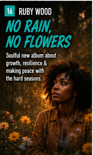Ruby Wood singing on stage for No Rain, No Flowers album.