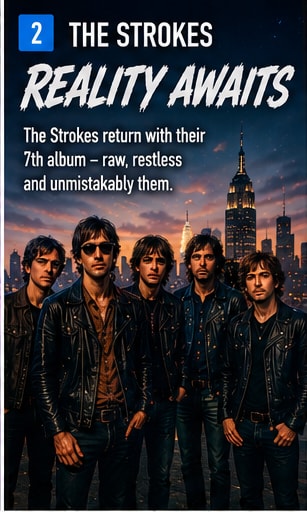 The Strokes band members in leather jackets for Reality Awaits album.