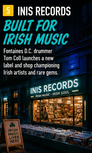 Inis Records independent record store shelves loaded with vinyl.
