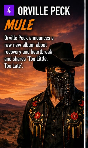 Orville Peck wearing fringed mask and cowboy hat on stage.