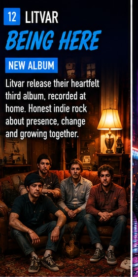 Litvar indie rock band performing inside a intimate home recording setup.
