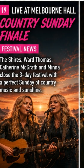 The Shires performing country-pop duets outdoors at Melbourne Hall in Derbyshire.
