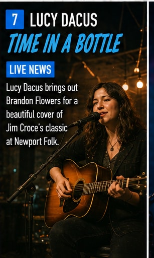 Lucy Dacus performing live acoustic guitar duet with Brandon Flowers at Newport.