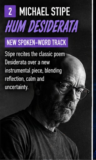 Michael Stipe performing spoken-word art in a minimal gallery space.