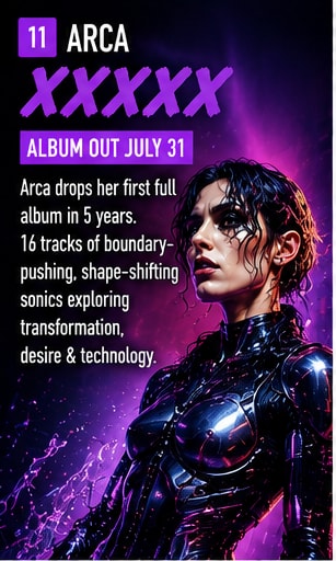 Arca performing avant-garde electronic sound art surrounded by visual lights.