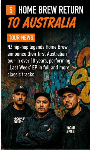 Home Brew hip-hop collective performing live in a crowded concert setting.