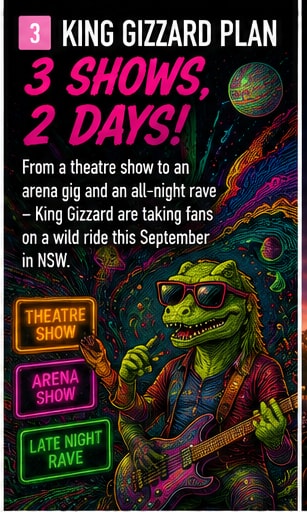 King Gizzard & The Lizard Wizard performing live under dynamic psychedelic lights.
