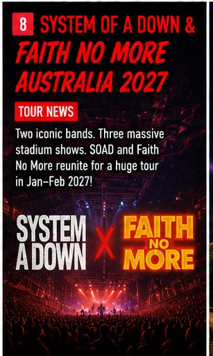 Dramatic stadium stage lit up for heavy alternative rock concert.