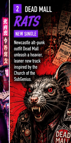 Dead Mall performing aggressive alternative punk live on stage with heavy guitar amplification.