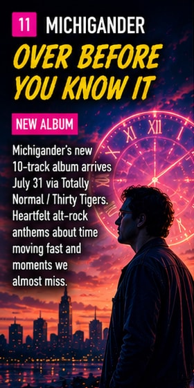 Michigander performing melodic alternative indie rock live on stage with warm stadium lighting.