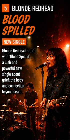Blonde Redhead performing lush alternative rock under dark stage lighting.