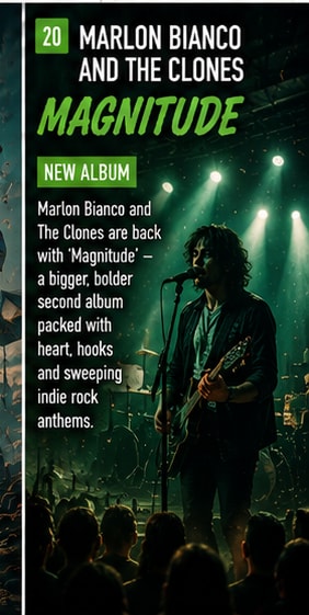 Marlon Bianco and The Clones performing guitar-driven indie rock live.