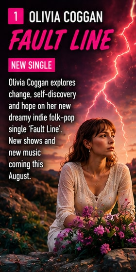 Olivia Coggan performing dreamy indie folk-pop with lush stage lighting.
