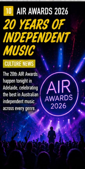 20th AIR Awards ceremony banners and lights at Adelaide Town Hall.