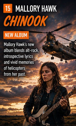 Mallory Hawk performing indie rock with guitar in studio setting.