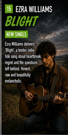 Ezra Williams playing electric guitar in warm lit setting.