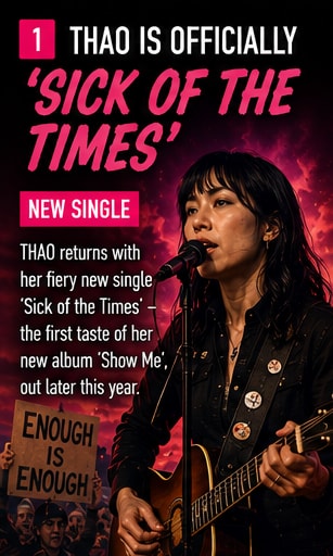 THAO performing live with electric guitar under warm stage lighting.