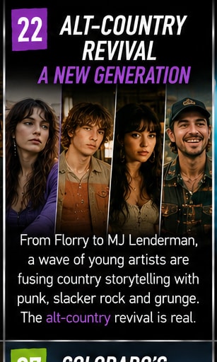 Young indie musicians representing the new generation of alt-country revivalists.