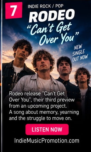 Rodeo indie band performance aesthetic with warm amber stage lighting.