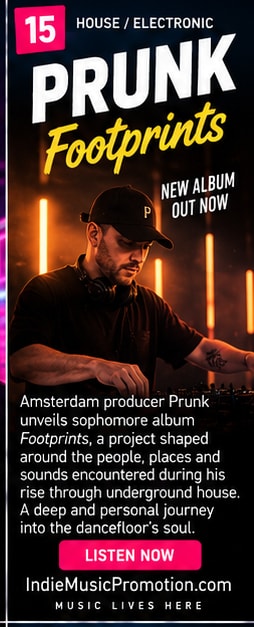Producer Prunk wearing cap and headphones mixing at DJ decks in warm club lighting.