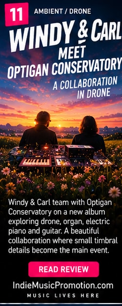 Windy & Carl silhouettes performing in front of analog synthesizers and keyboards.